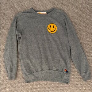 Aviator Nation Gray Crewneck Sweater with Yellow Smiley